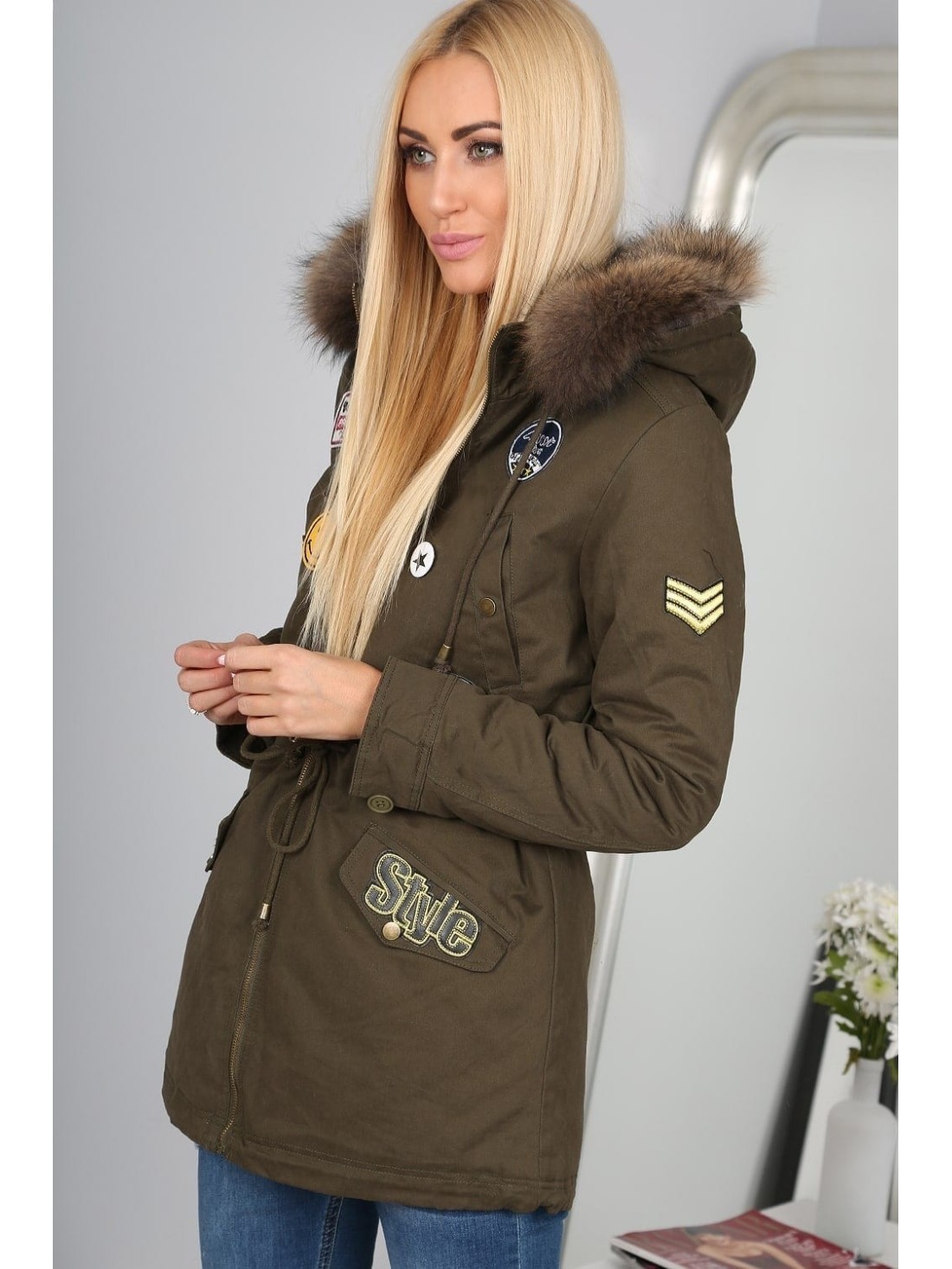 Khaki striukė su lopais 91100 - Internetinė parduotuvė - Boutique